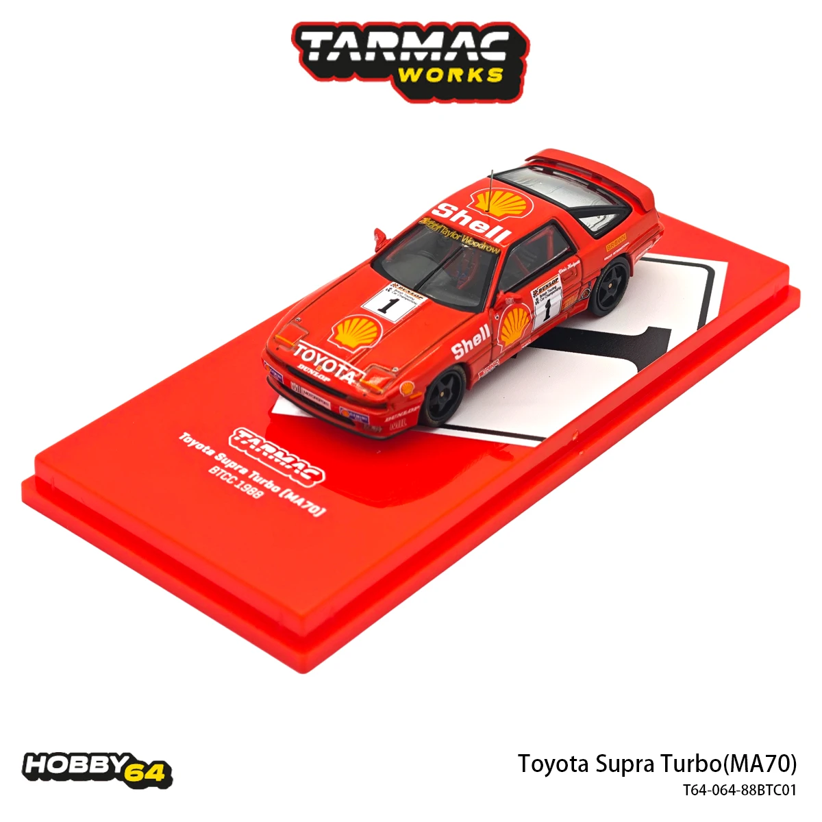 Tarmac Works Hobby64 1:64 Toyota Supra Turbo MA70 Shell No.1 Racing Livery Diecast Model Car T64-064-88BTC01 In Stock