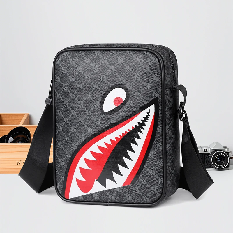 

New Shark Men Handbag Vertical Horizontal Crossbody Bag Casual Fashion Sports Bag Business Practical Large Capacity Office Bag
