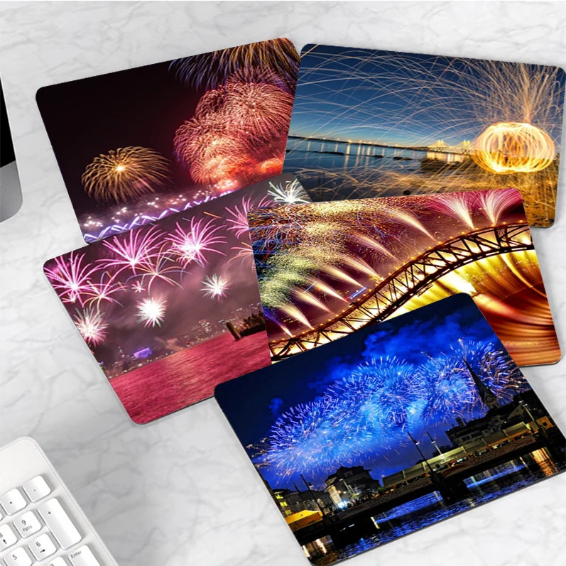 

Fireworks Rubber Small Thickened Mouse Pad Gaming Keyboard Table Mat Office Supplies Room Decor For PC Computer Table