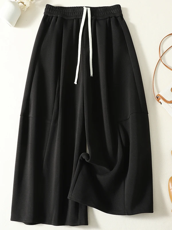 Authentic Winter Fleece Lined Thick A-Line Wide Leg Skirt Pants Casual Loose Slimming Nine-Piece Cotton Blend Women's Trousers