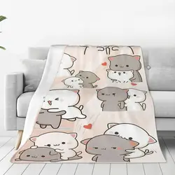 Kawaii Peach And Goma Collage Cartoon Blankets Velvet Decor Mocha Mochi Cat Soft Throw Blanket for Bed Bedroom Plush Thin Quilt