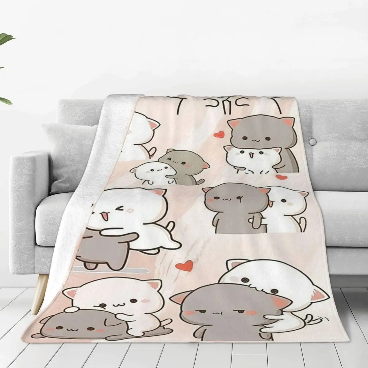 Kawaii Peach And Goma Collage Cartoon Blankets Velvet Decor Mocha Mochi Cat Soft Throw Blanket for Bed Bedroom Plush Thin Quilt