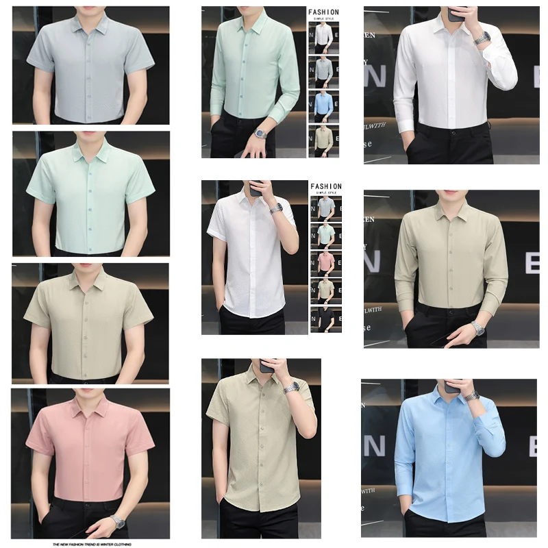 

Новинка 2023 года, летние мужские рубашки из однотонной пузырчатой пряжи с короткими рукавами/длинными рукавами, разноцветные модные трендовые мужские рубашки из хлопкового хлопка Camisa