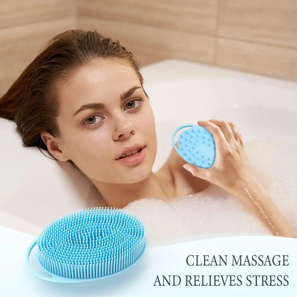 2 In 1 Silicone Shower Brush Scrubber Soft Silicone Scalp Massager Shampoo Brush Double-Sided Body Brush Foam Skin Clean Tool