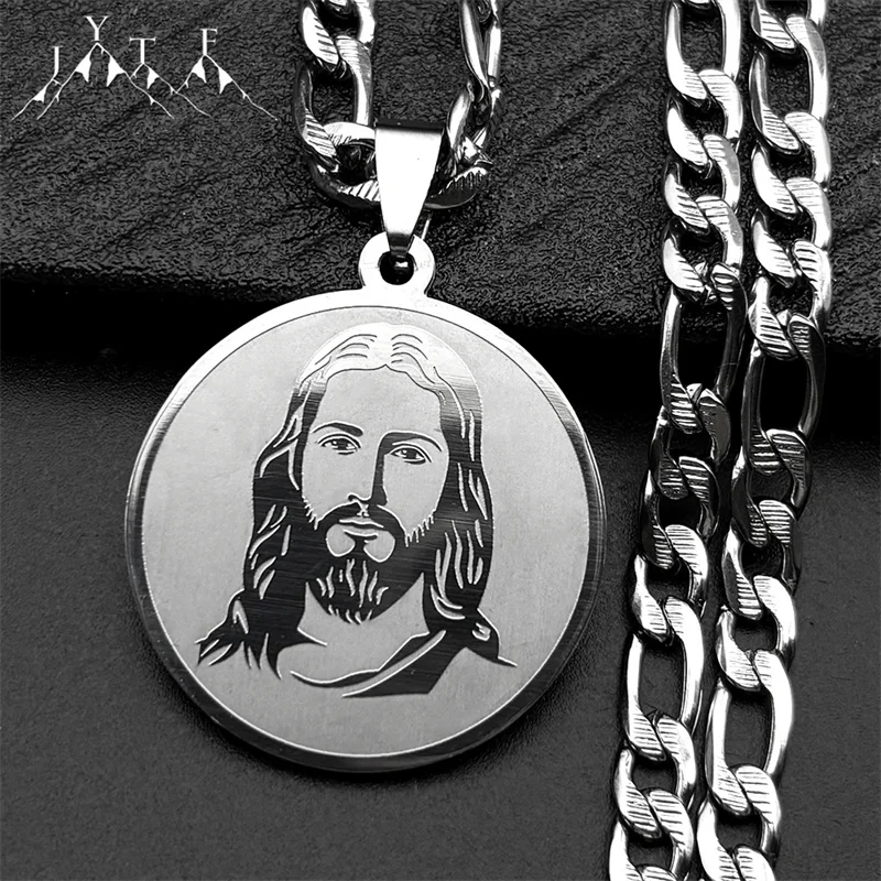 

Christian Jesus Medal Necklace for Women Men Hip Hop Stainless Steel Silver Color Chain Necklaces Amulet Faith Jewelry Gift