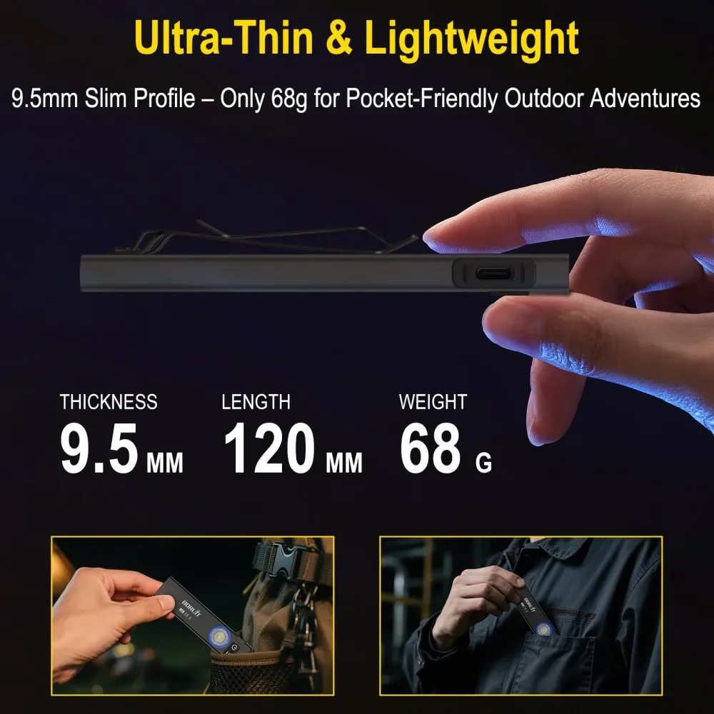BORUiT U8 650LM LED EDC مصباح يدوي نوع C قابلة للشحن ضوء العمل الشعلة مع المغناطيسي مقاوم للماء التخييم في الهواء الطلق جيب فانوس