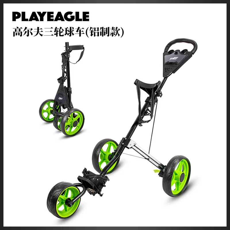 

PLAYEAGLE Golf Bag Cart 3 Wheel Lightweight Aluminum Foldable Push Cart with Green Wheels