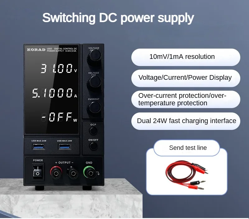 KORAO DC Power Supply Variable 30 V 0-10A with Encoder Coarse and Fine Adjustment Knobs, Bench with USB U202/U203