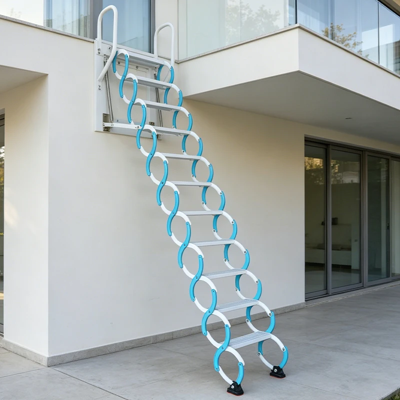 Factory Wholesale Electric Wall Mounted Telescopic Loft Ladder Remote Control Auto Compact Folding Structure Pull Down Stair