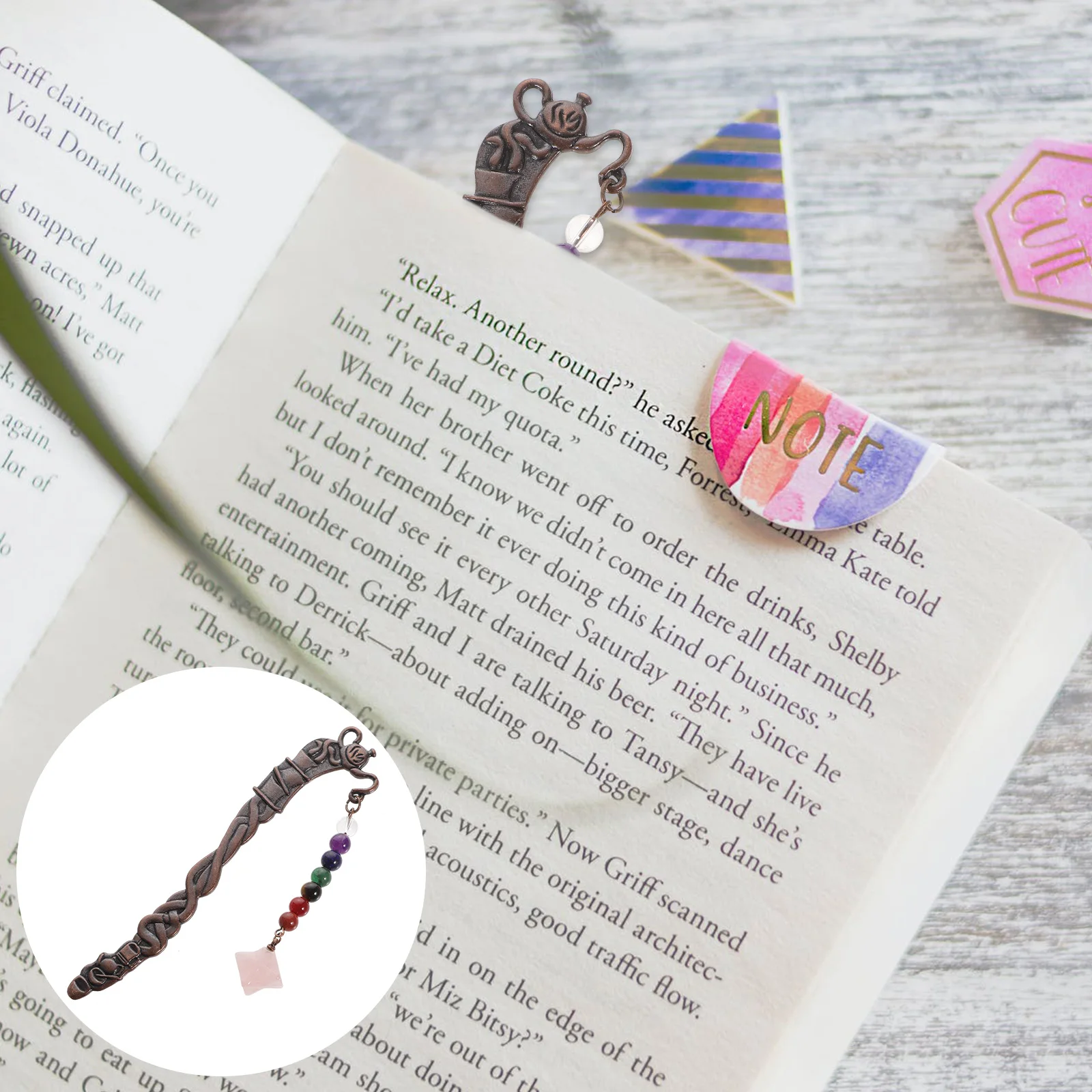 

Pink Crystal Bookmark Pendant Teacher Metal Gift Retro Page Holder Vintage Timeless Markers for Reading Student