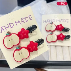 Pinza de pelo de manzana para mujer, pasador de pico de pato con estrella, pinza lateral para flequillo, accesorios para el cabello, 1 unidad