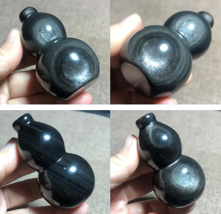 

Natural crystal silver obsidian gourd home decoration