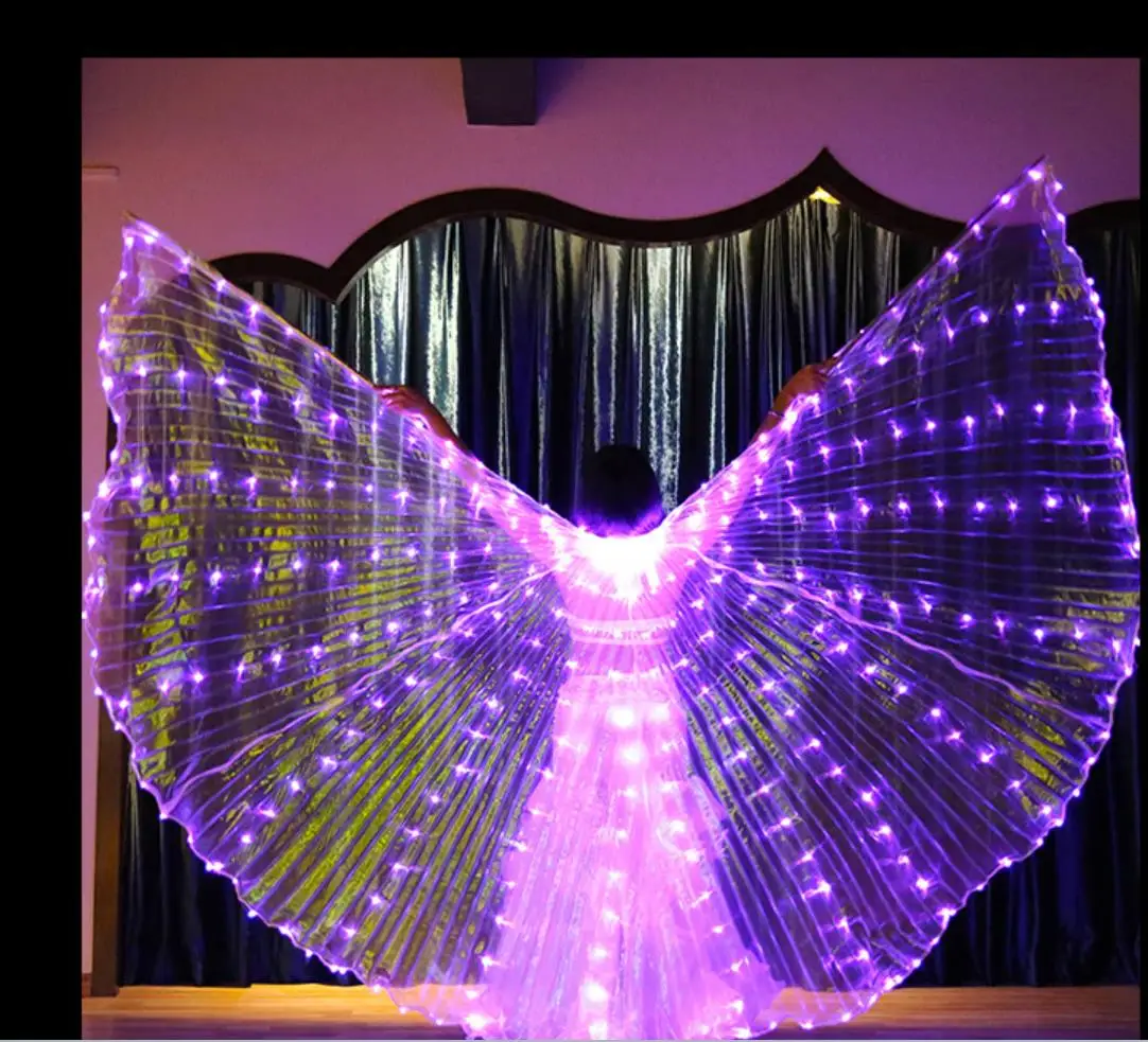 LED Isis Wings Belly Dance Wings Colorful LED Butterfly Wings with Telescopic Sticks Glowing Light Up Costume Performance