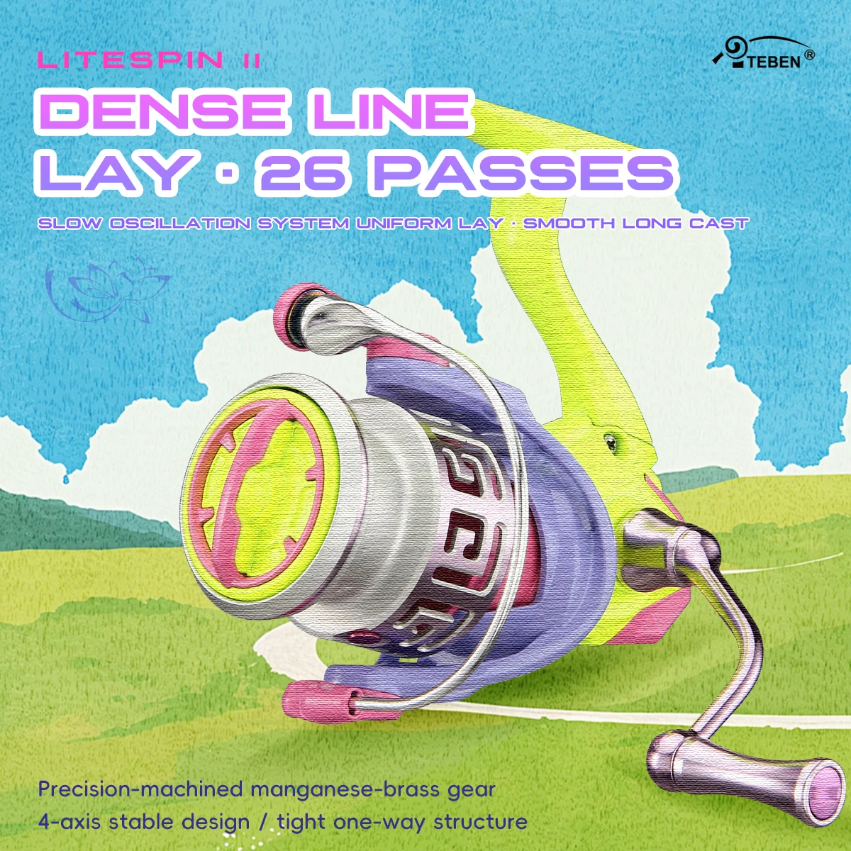 Mulinello Da Pesca Spinning Teben Litespin II 6+1BB, Oscillazione Lenta, 26 Passaggi, Avvolgimento Densa Della Lenza, Corpo In Carbonio, Manico Cnc, Per Acqua Dolce E Salata-image