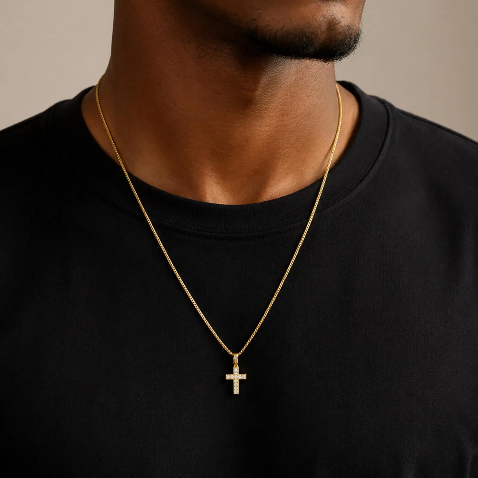 Vnox Men Cross Necklace, Gold Silver Plated Zircon Copper Cross Pendant, Stainless Steel Box Chain, Faith Jewelry Gift for Him