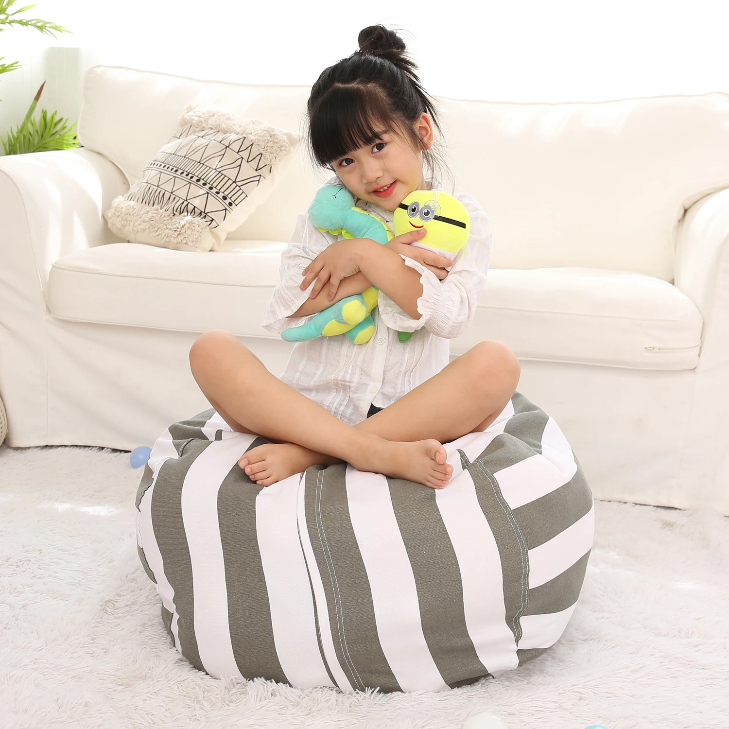 

Dropshipping Small Stuffed Animal Storage Bean Bag Chair Cover for Kids - Kid's Room Portable Premium Cotton Canvas Storage Bag