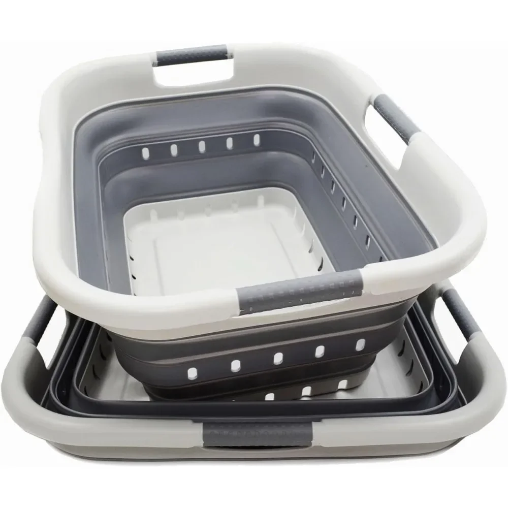 

SAMMART 41L (10.8 gallon) Set of 2 Collapsible 3 Handled Plastic Laundry Basket-Foldable Pop Up Storage