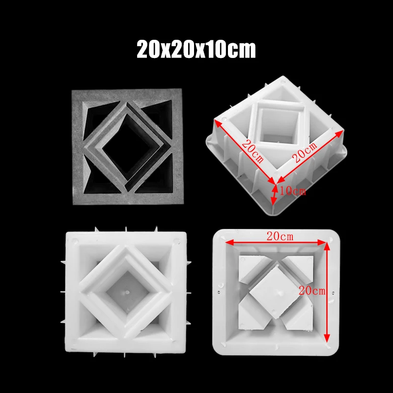 

Cement Antique Hollow Brick Mold 20 * 20 * 10Cm Square Garden Wall Brick Partition Anti Slip Concrete Plastic Diy Paving Mold 1