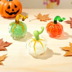 Halloween Decoration Murano Glass Pumpkin Mini Figurine Ornament Rare Cute Cushaw Small Statue Home Desktop Festival Party Decor