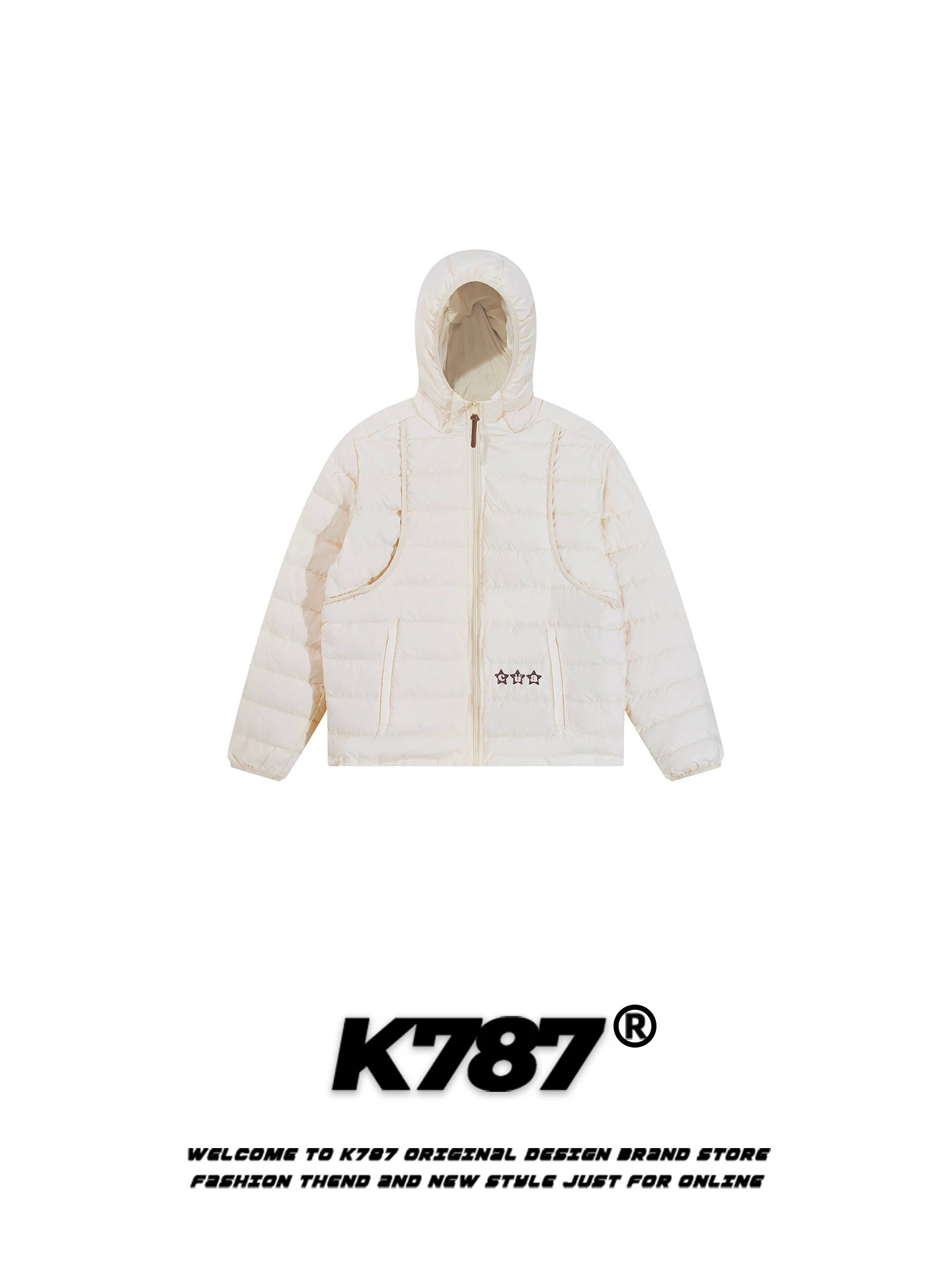 

K787 American Style Lightweight Padded Jacket with Hood Star Pattern Men's Loose Warm Temperature Locking Bread Style Winter ...