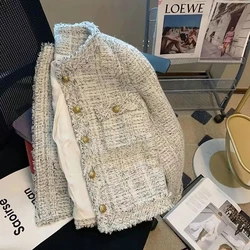 French Casual Wool Jackets Women Outwear Spring Autumn Winter New Tweed Coat Slim Tassel Single-Breasted Woolen Coat Tops