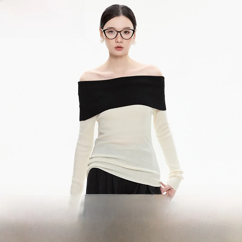 

High Elastici Color Blo Women's Sweater Base Layer Winter 2025 Long Sve Overhead Other Material 00% Knitted Top