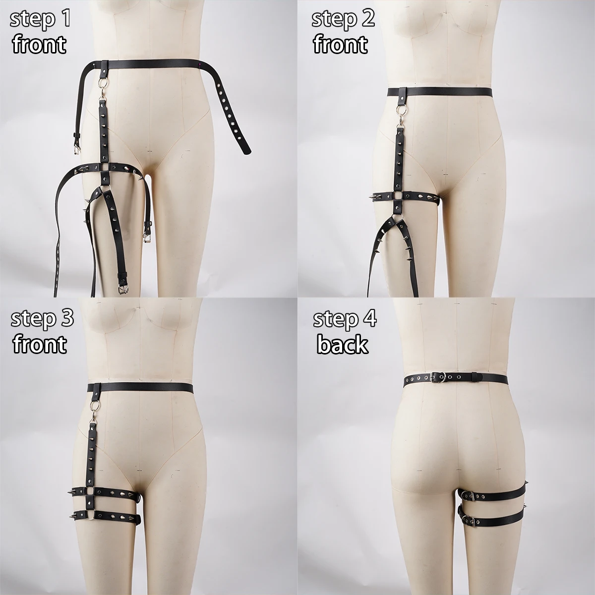 حزام ساق واحد من الجلد للنساء، حزام الفخذ للنساء، ملحق ملابس داخلية صنم للنساء، مشبك حزام الساق من جانب واحد #6