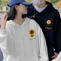 Sunshine Sunflower Graphic Print Matching Couple Hooded Hoodies Top 600g Cotton Autumn Winter Plush Men Women Casual Sweatshirt