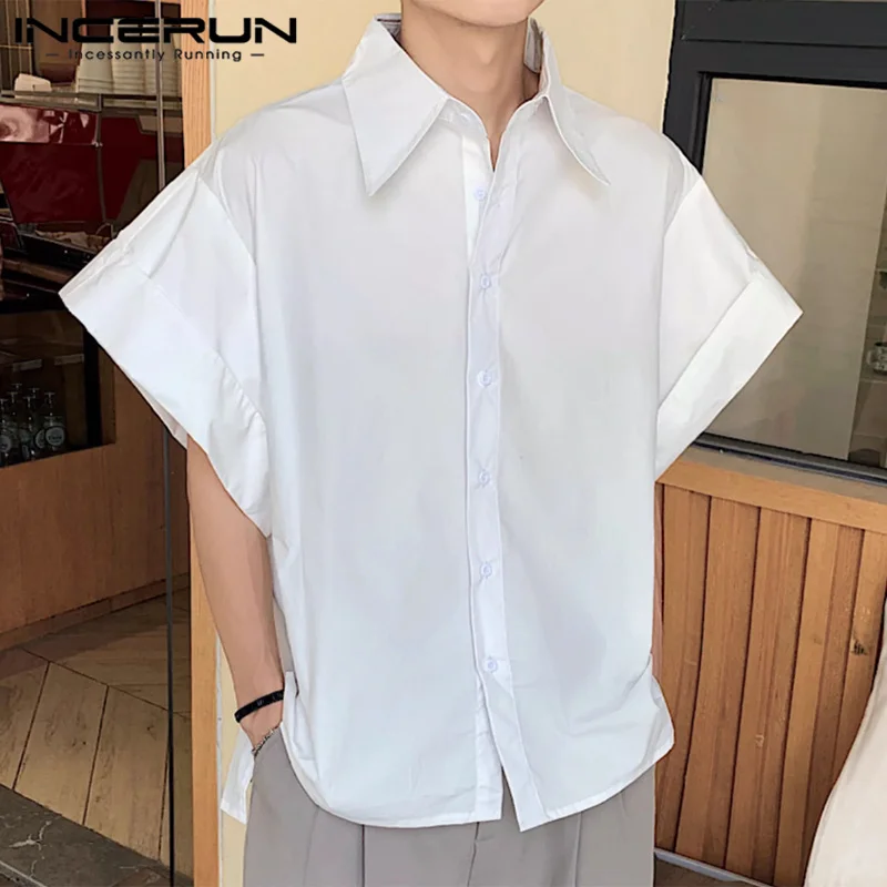 INCERUN Tops 2024 Korean Style Męskie koszule z dużym mankietem Casual Simple Summer Solid Loose Short Sleeved Blouse S-5XL