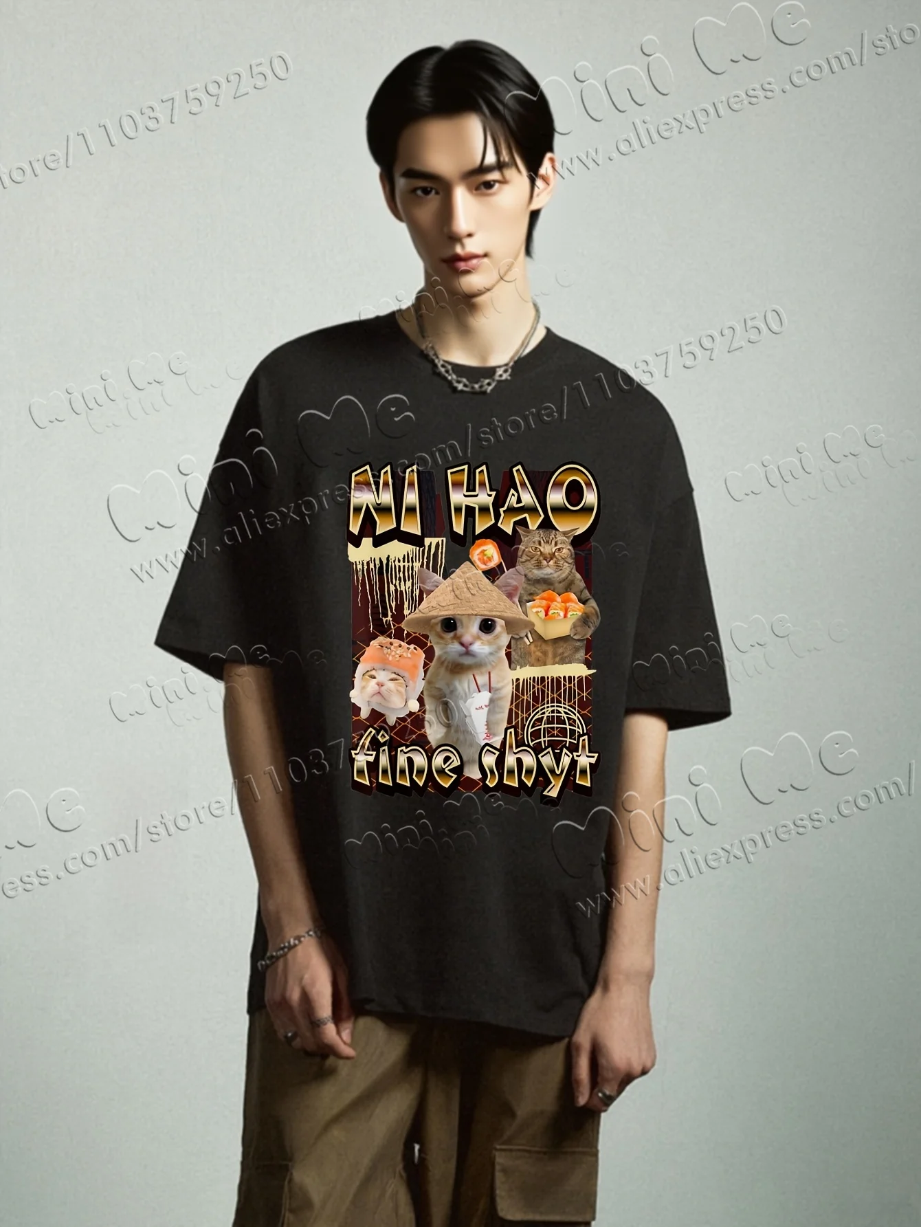 

Ni Hao Fine Shyt Funny Brainrot Gen Z Meme Funny Clothing For Fashion Enthusiasts Ideal For Summer, Spring, Fall, And Daily Wear