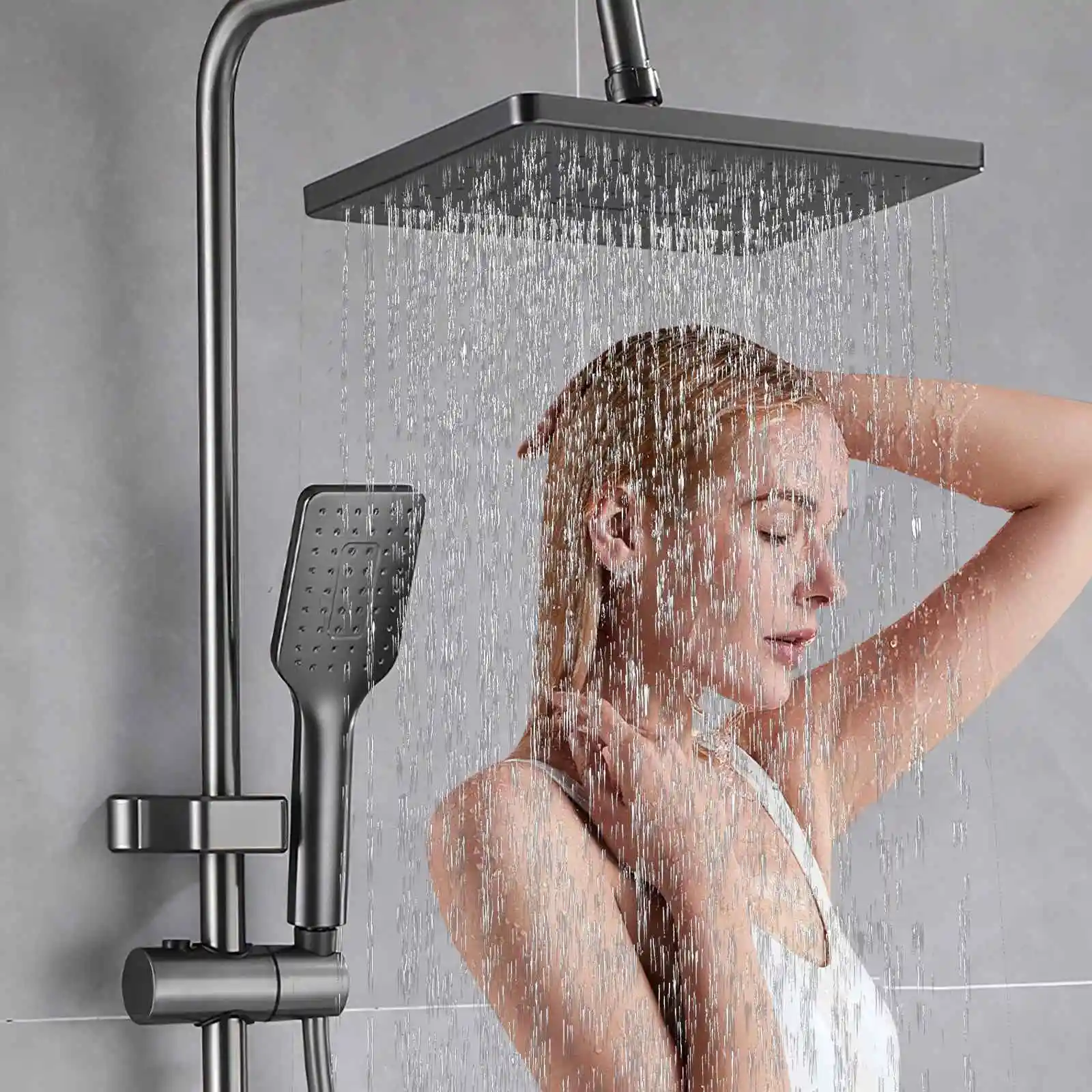 Stainless Steel High Pressure Shower Head Set Large Panle Knob Temperature Control Rainfall Shower System Bathroom Accessories