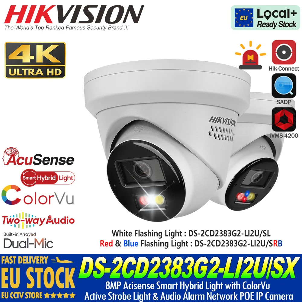 Hikvision DS-2CD2383G2-LI2U/SL DS-2CD2383G2-LI2U/SRB 8MP 4K Acusense POE Telecamera IP Smart Hybrid Light Audio bidirezionale e allarme luminoso