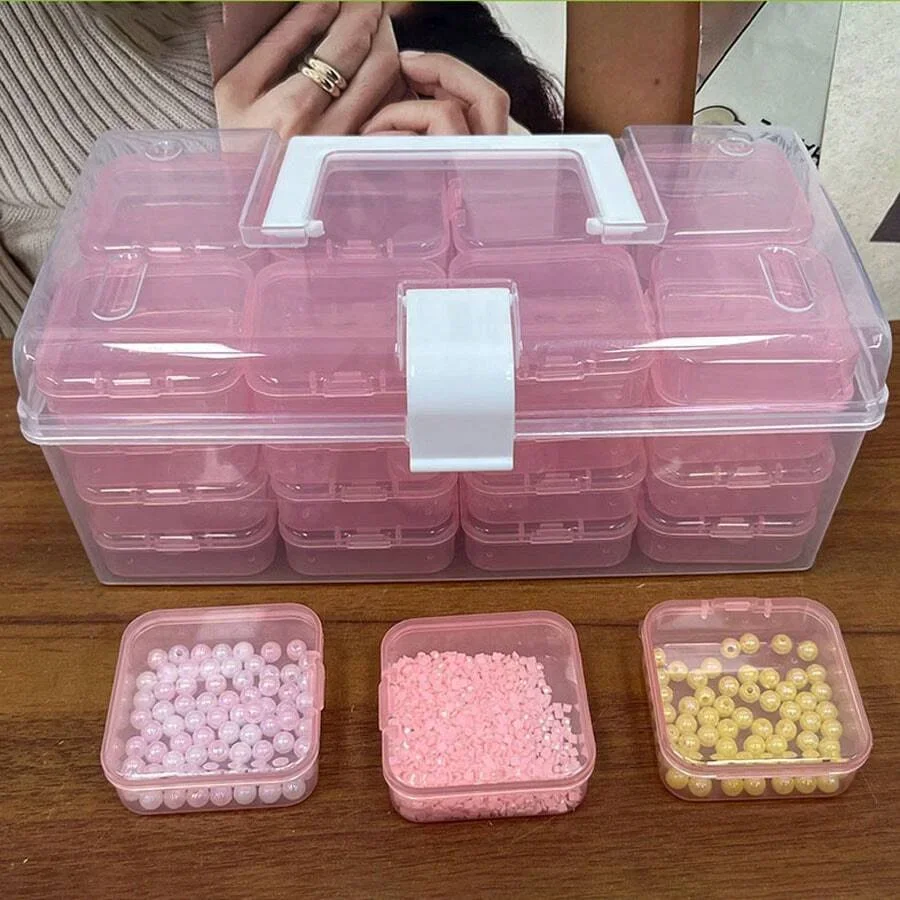 

32pcs/Set Clear Plastic Organizing Storage Box, DIY Beaded Storage Container Suitcase, Jewelry Hair Accessories Container Box