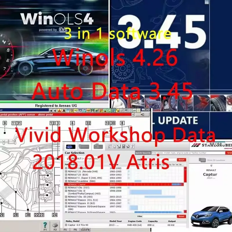 Newest Auto Data 3.45+Vivid Workshop Data Atris-2018.01V+Winols 4.26 With 66 Plugins+ECU+Damos File 2020 All Car Data Automotive