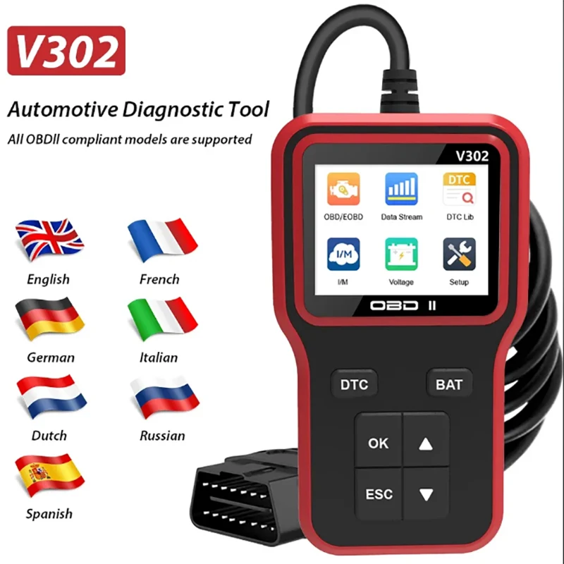 

V302 OBD2 кабель OBDII диагностический инструмент для считывания кодов проверка света двигателя считывание неисправностей диагностический сканер инструмент профессиональный