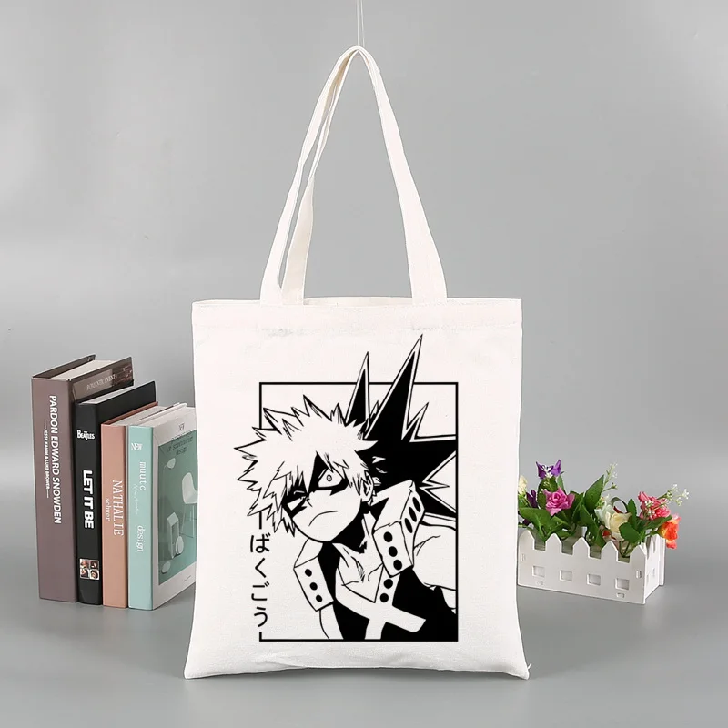 My Hero Academia Midoriya Izuku Bakugou Shopping Bags Canvas Tote Bag Mom Reusable Cloth  Harajuku Bag Handbag Shoulder Bag