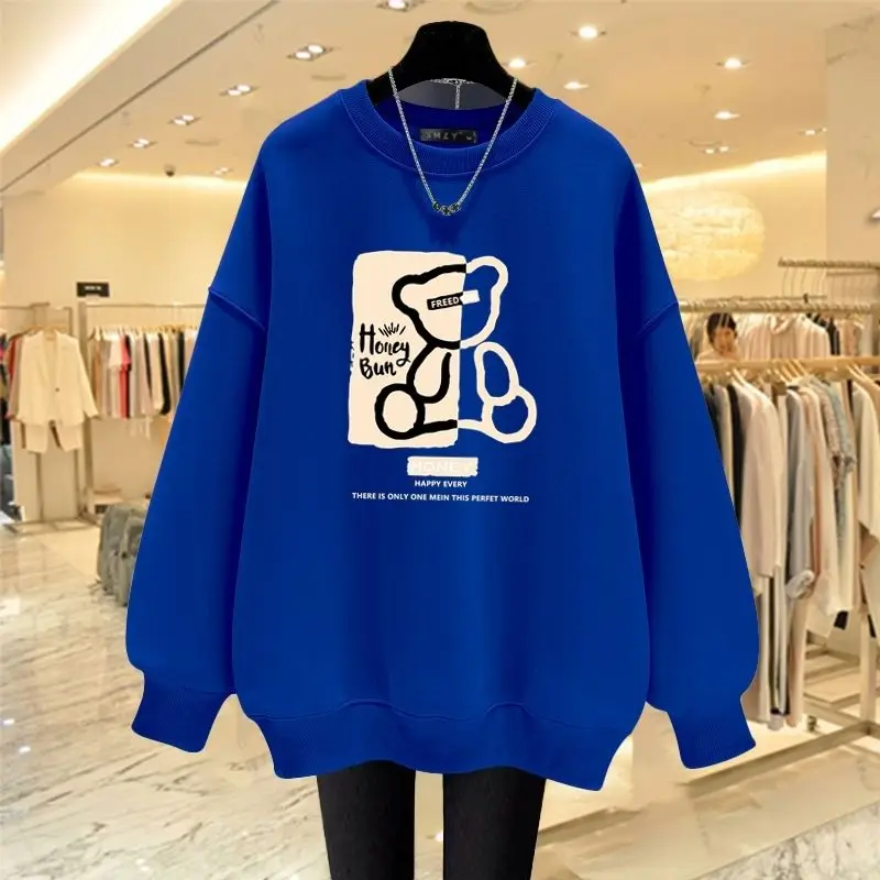 Women Clothing Loose Casual O-neck Cotton Hoodies Cartoon Printed Long Sleeve Pullovers Autumn Fashion Vintage Sweatshirts