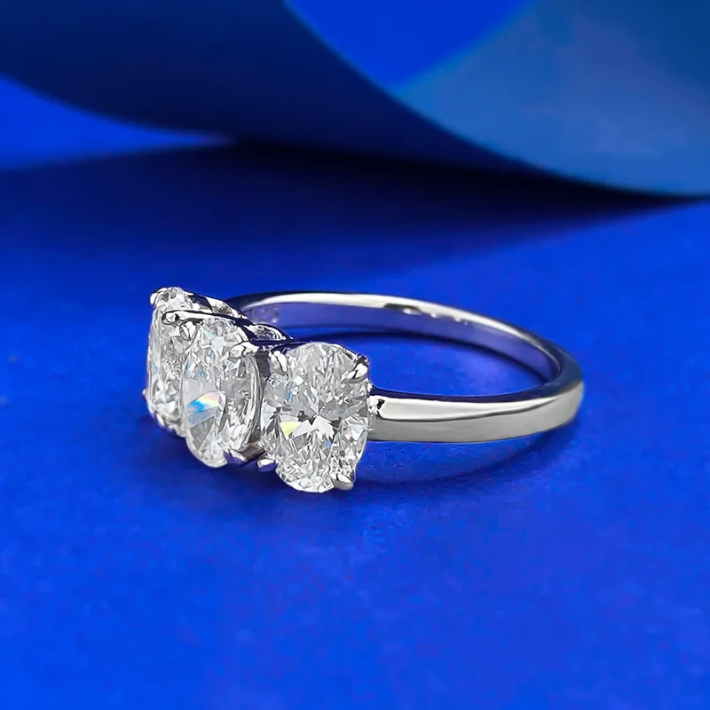 New S925 pure silver imported high carbon diamond ring, diamond lined ring, pigeon egg oval diamond ring, wedding jewelry
