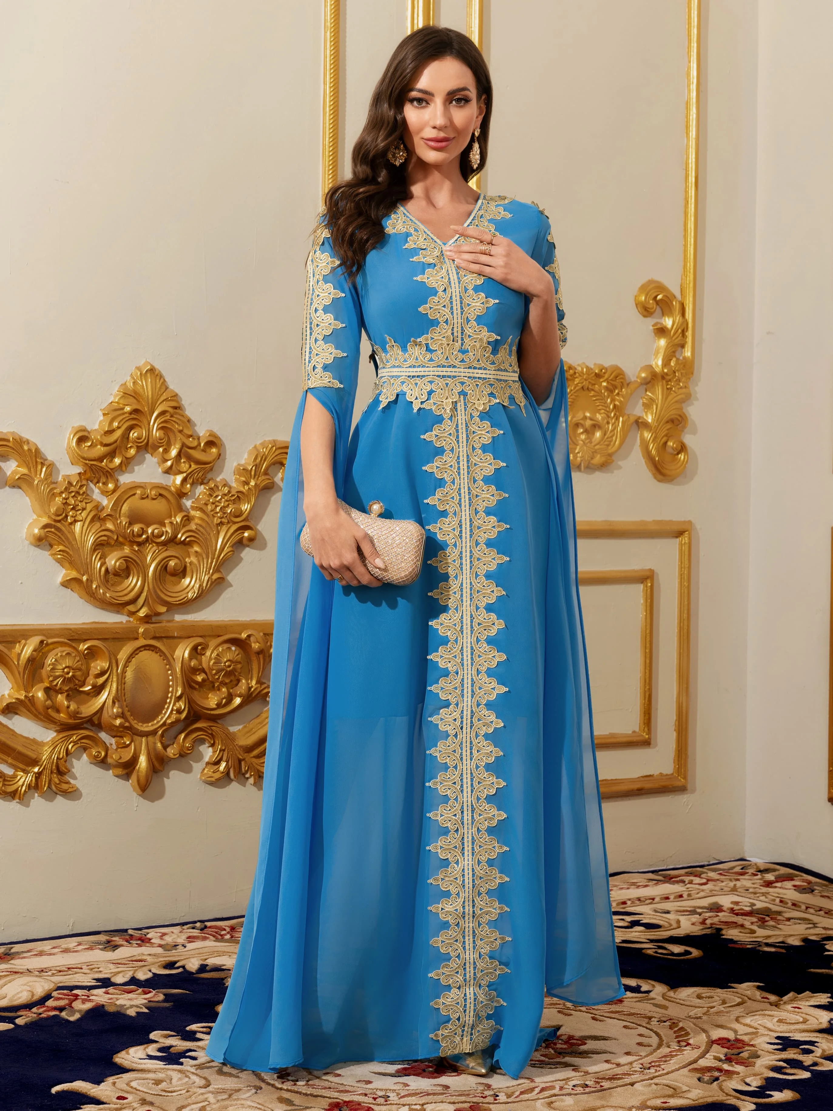 Women Muslim Abaya Kaftan Dress Lace Ethnic Moroccan Dress Eid Prayer Clothes Arabian Maxi Robe