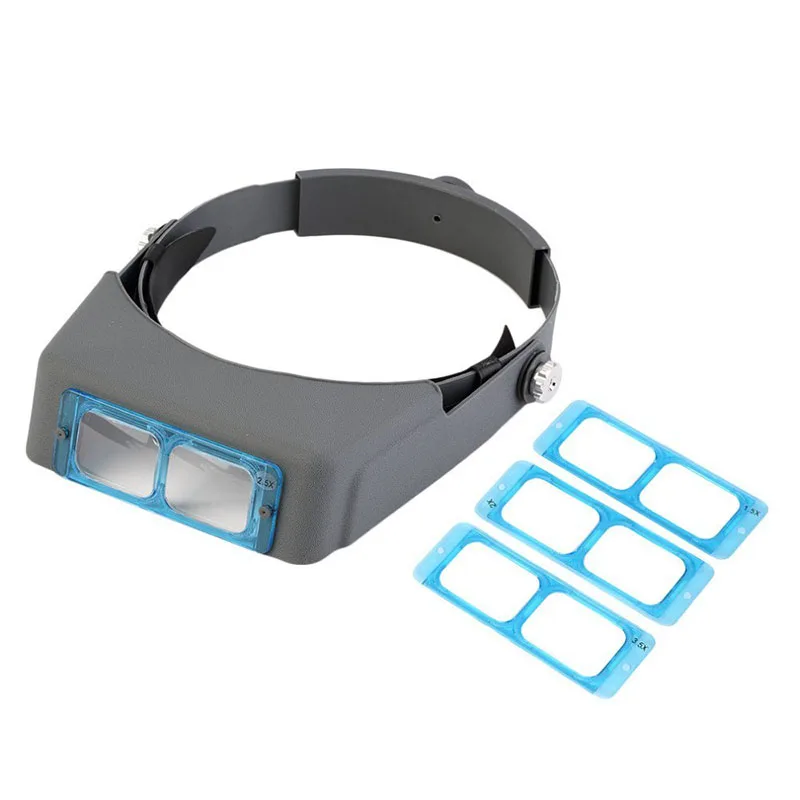 MG81007-B Head Band Magnifier Visor 1.5X/2X/2.5X/3.5X  4 Real Glass Optical Lens Plate, Handsfree Magnifying Glass Visor