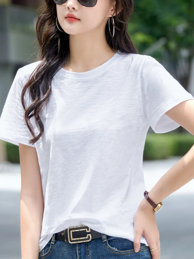 

2025 Short Sleeve T-Shirt For Women Korean Style Woman Clothing Summer Slim Basic Tops Cotton Tshirts O Neck Casual Tees Female
