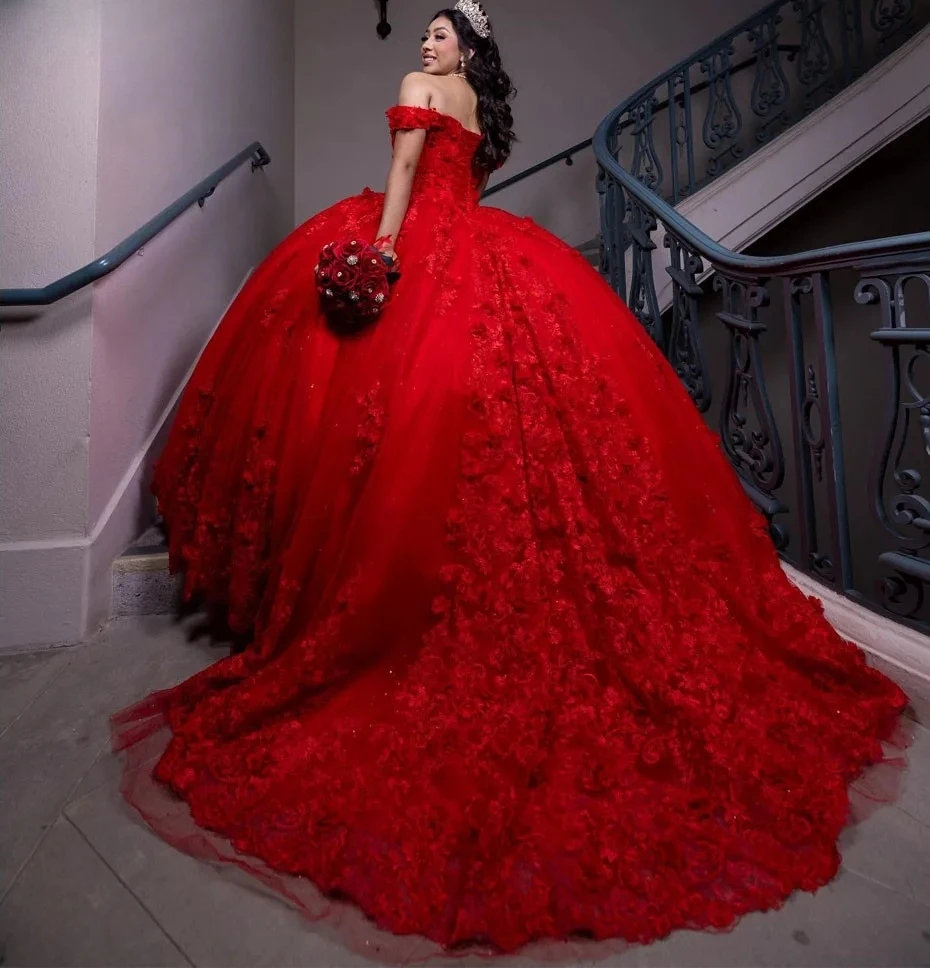 Charro Quinceanera-Robe de Rhflorale en tulle rouge, robes douces mexicaines, Off The Initiated, 16, 15 Anos