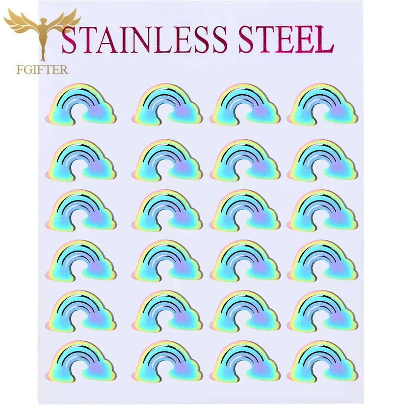 12 Pairs Colorful Green Rainbow Stud Earrings for Women Girls Stainless Steel Jewelry Earrings Set Wholesale Party Small Gifts