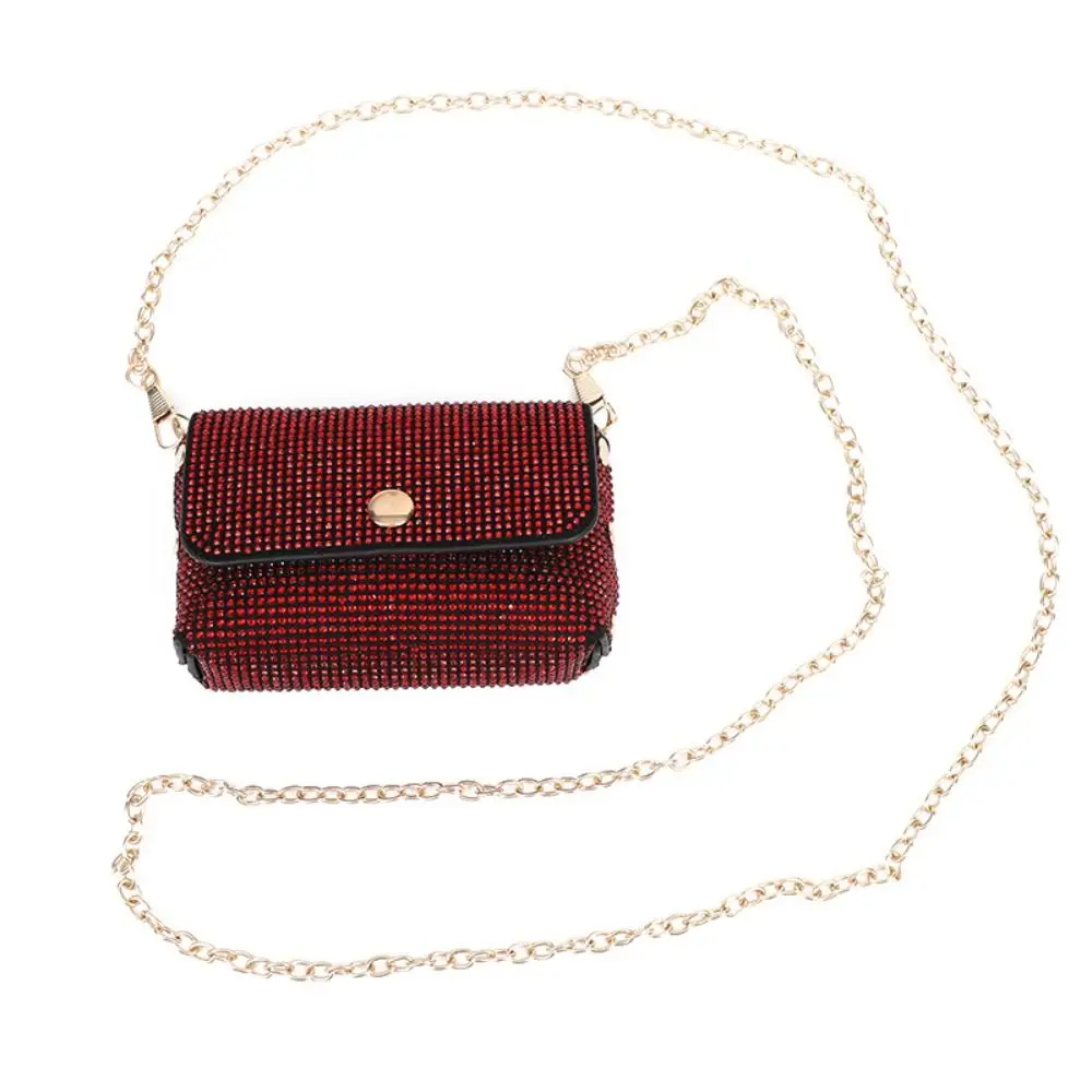 

Outdoor Korean Style Chain Crossbody Bag Small Bag Shiny Rhinestone Coin Purse Pu Leather Metal Chain Lipstick Bag Outdoor