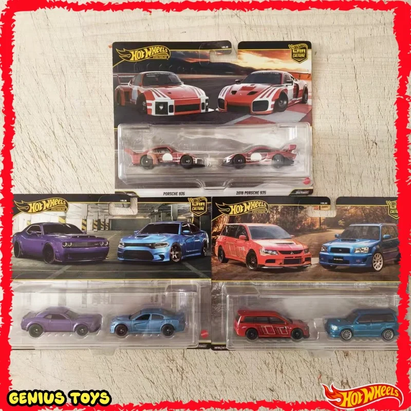 Hot Wheels Premium Car Culture 2 paquetes Mitsubishi Subaru Dodge Porsche 1:64 Aleación fundida Coche de rendimiento clásico coleccionable