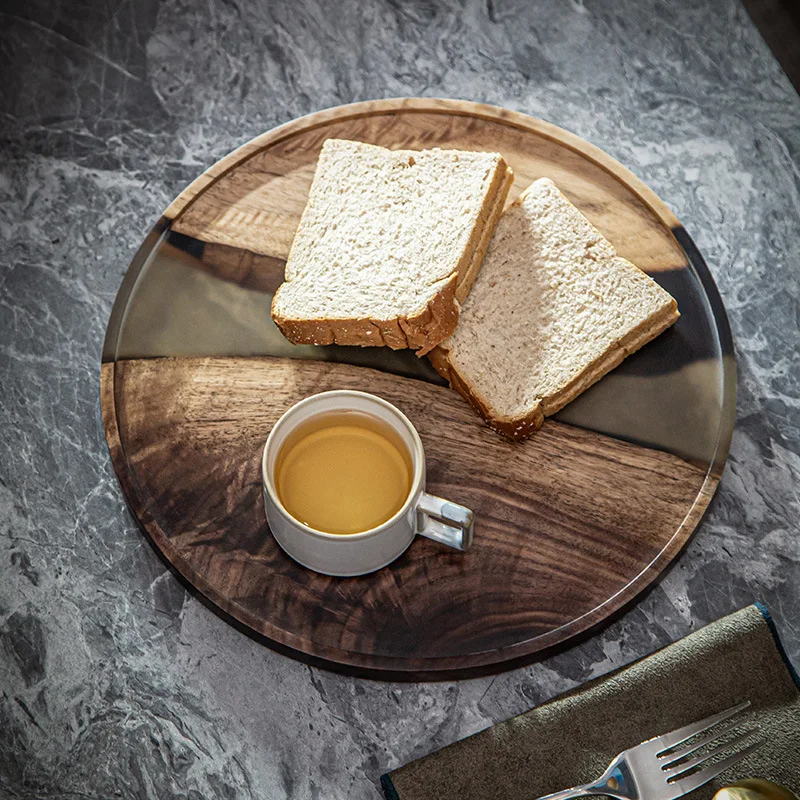 

Nordic walnut resin dinner tray, epoxy resin solid wood tray, anti-scalding dried fruit disc, tea table wooden tray