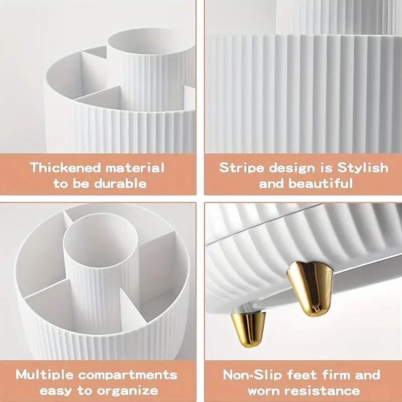 Giratória maquiagem desktop caixa de armazenamento cosméticos organizador grande capacidade para banheiro portátil batom maquiagem escova caneta titular