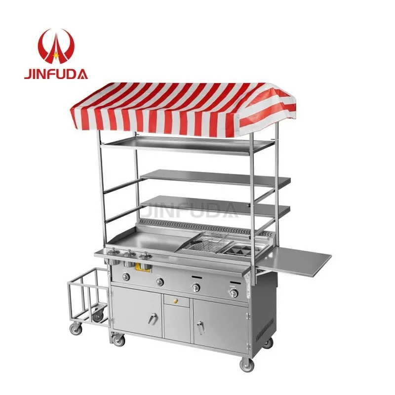 

Multifunctional Commercial Street Food Cart Hand Push Food Cart For Grill Pan Fryer Bbq Snack Truck Cart Mobile