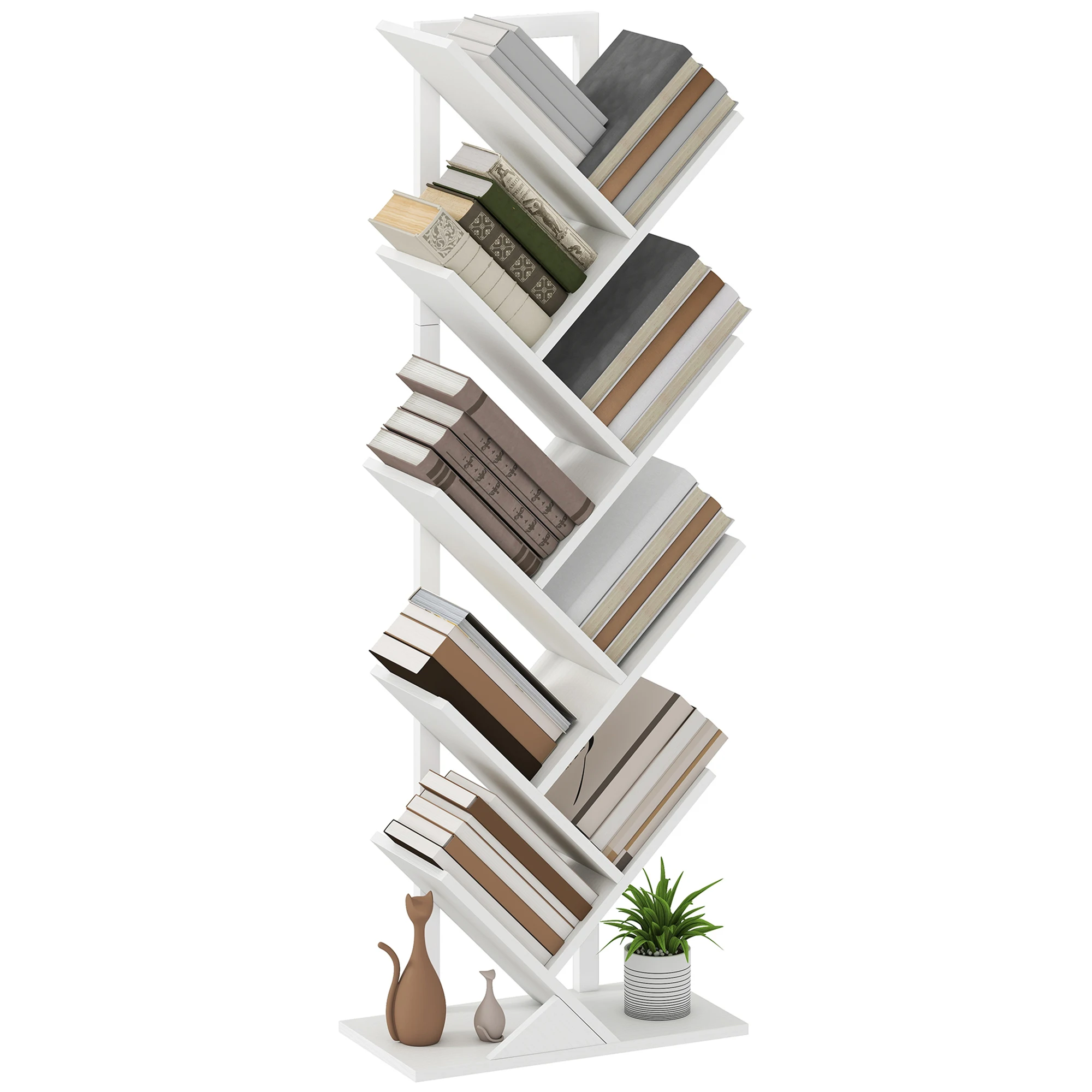HOMCOM Librería en Forma de Árbol de 9 Niveles con Estantes 50x24x136 cm Blanco