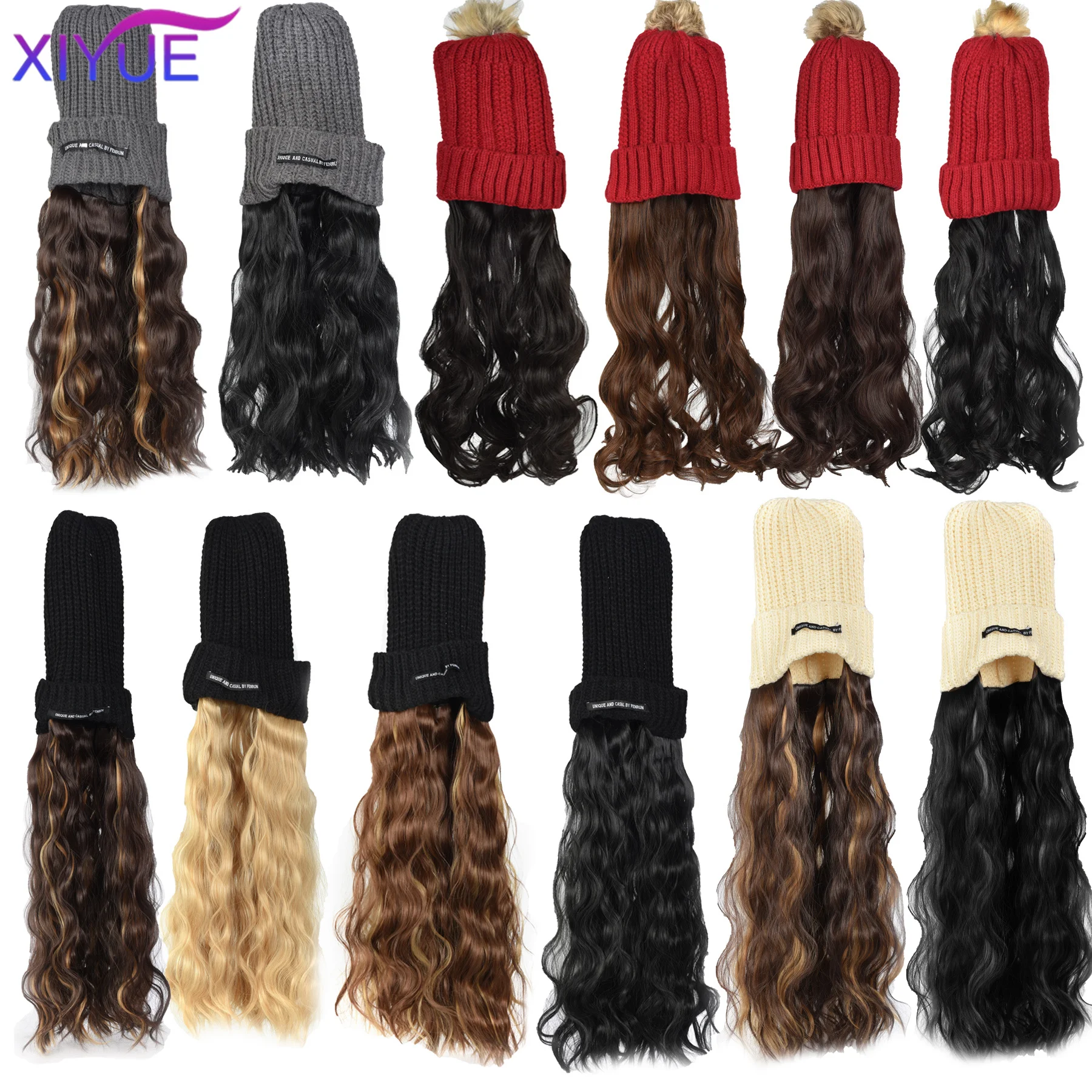 Hat Wig Beanies Hat With Hair Wigs For Women Synthetic Long Wavy Hair Warm Soft Ski Knitted Autumn Winter Cap Heat Resistant Fi